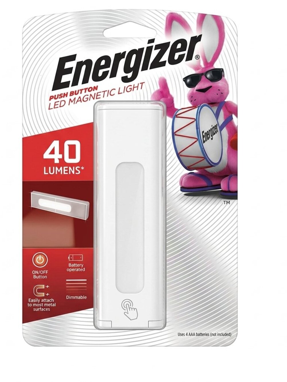 New Energizer Push Button LED Magnetic Light 40 Lumens Under Cabinet Light